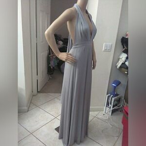 NWOT TART Elegant Gray Halter Maxi Dress OMG!!! EXQUISITE OPE BACK LONG TIE XS??
